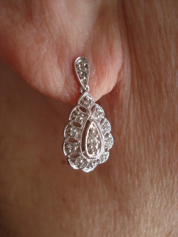 ADL 10K White Gold Dangle Earrings, Abraham David Loewenstark