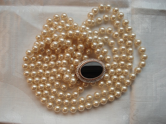 Panetta Opera Length Pearl Double Strand Necklace… - image 1