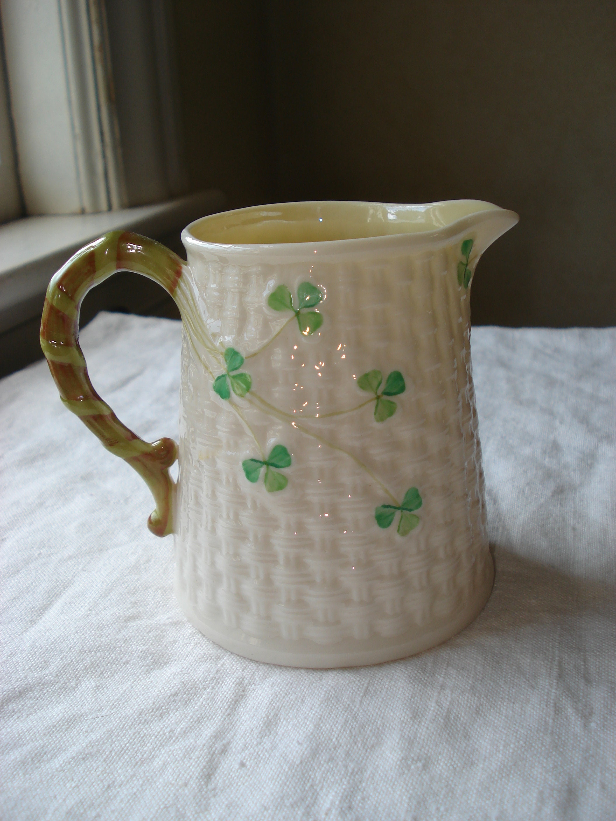 Belleek Small Pitcher Green Mark Etsy
