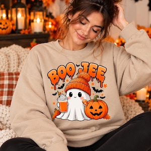 Boo Jee Ghost Sweatshirt, Pumpkin Patch Crewneck, Spooky Season Oversized Pullover