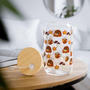 Autumn Pumpkin Pattern Sipper Glass | Fall Decor | Halloween Party | Cute Autumn Glass