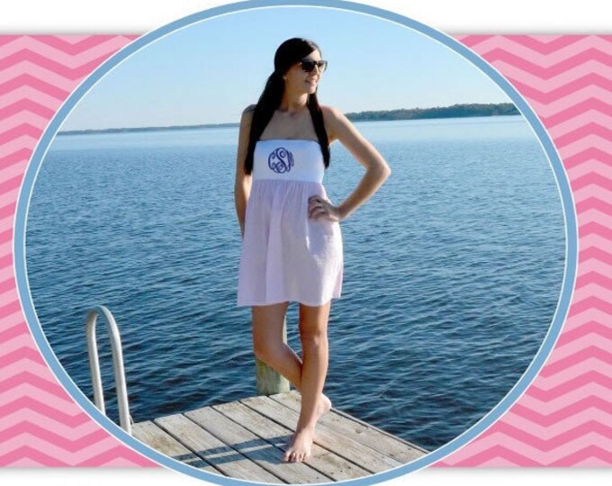 Seersucker Cover Up, Monogrammed Cover Up, Monogrammed Seersucker Cover Up, Bridal Wear, Beach Cover Up, Strapless Cover Up