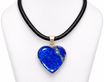 Halskette mit Herzanhänger aus natürlichem blauem Lapislazuli, goldfarbene Fassung, schwarze Kordel, Schmuck aus königsblauem Edelstein, romantisches Geschenk