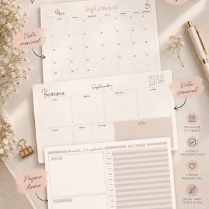 Agenda Septiembre 2026 Imprimible y Digital iPad GoodNotes PDF Planificador Mensual Semanal Diario