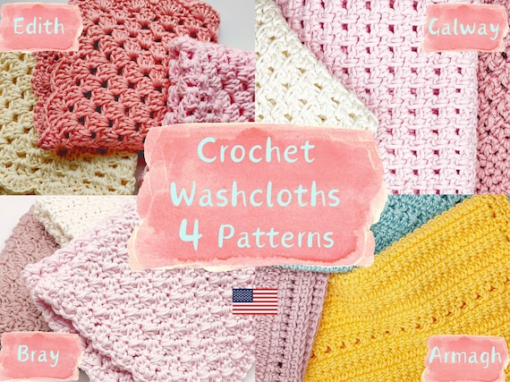 Easy Crochet Dishcloth Pattern Bundle. 4 Patterns included. PDF instant download. USA standard crochet terms.