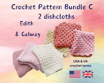 Paquete de patrones de paños de cocina de crochet fáciles: 2 patrones de paños *Disponible en términos de EE. UU. y Reino Unido* Apto para principiantes. Descarga instantánea de PDF *Paquete C*