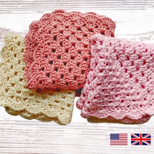 Crochet Washcloth Pattern in a Granny Square Design includes US & UK pdf versions Easy crochet dishcloth pattern Tawashi pattern image 1