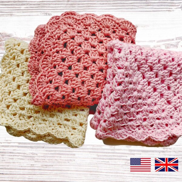 Crochet Washcloth Pattern in a Granny Square Design * includes US & UK pdf versions * Easy crochet dishcloth pattern * Tawashi pattern