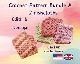 Crochet Dishcloth Pattern Bundle. Granny Square Washcloth + Easy Dishcloth Patterns. USA & UK Crochet Terms. Easy Beginner Friendly Pattern