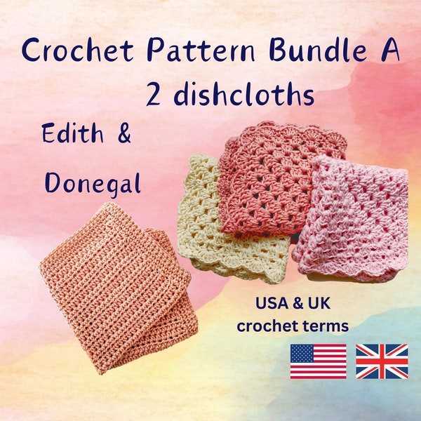 Crochet Dishcloth Pattern Bundle. Granny Square Washcloth + Easy Dishcloth Patterns. USA & UK Crochet Terms. Easy Beginner Friendly Pattern