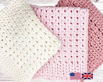 Easy Dishcloth Crochet Pattern: Intricate with basic stitches + photos. Ink saving / expert version also available * USA & UK * Tawashi