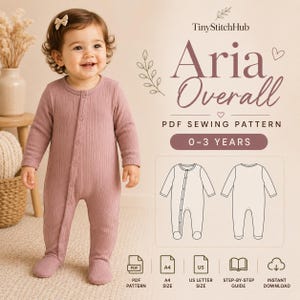 Baby Romper Pattern, Baby Overalls Sewing Pattern PDF, Toddler Jumpsuit Long Sleeve Newborn Romper Beginner Friendly Pattern