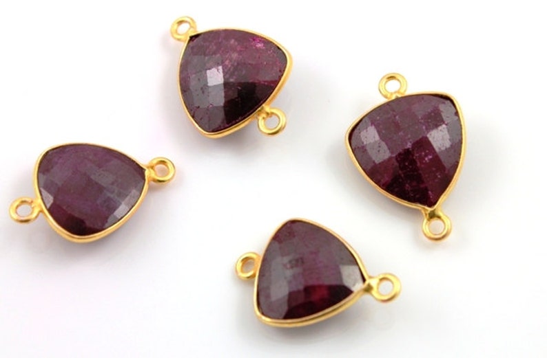 Gemstone Links Sold Per 2 Pcs Faceted Coin Shape Dyed Ruby Vermeil
