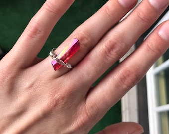 Red crystal quartz wire wrapped ring. Size 6.