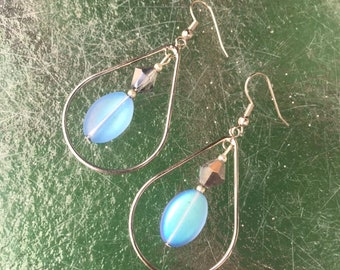 Blue and Silver Teardrop Earrings