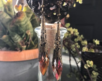 Topaz Crystal Drop Antique Gold Cone earrings