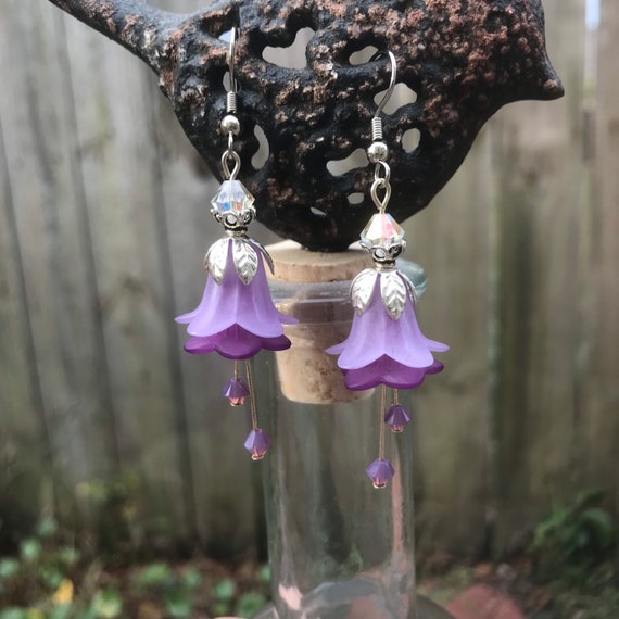 Purple flower earrings store