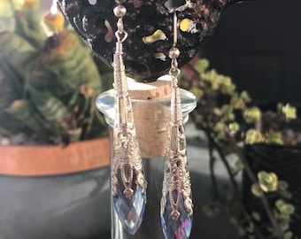 Light Blue Crystal Drop Cone Earrings