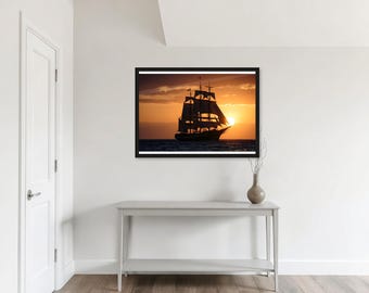 Brown Nautical Wall Art, Sail Sunset Print | Unframed or Framed Print | A4 A3 A2 | AI Art