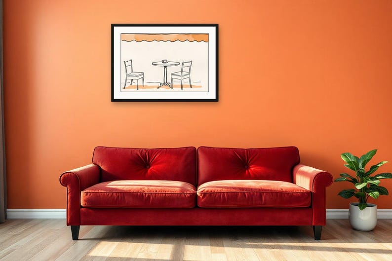 AI-Assisted Cafe Art Print, Ink-and-Wash Style, Coffee Cup Still Life (Digital Download) image 3