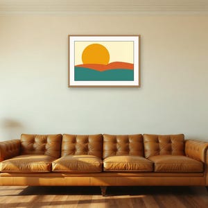 Teal Retro Wall Art, Mustard Sun Hills Print | Printable Digital Download | A4 A3 A2 | AI Art image 2