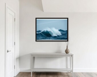 Sky Blue Nautical Wall Art, Breaking Wave Print | Unframed or Framed Print | A4 A3 A2 | AI Art