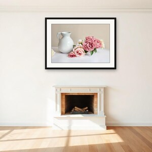 AI-Assisted Garden Roses and Ceramic Vase Print, Soft Light Still Life (Digital Download) image 2