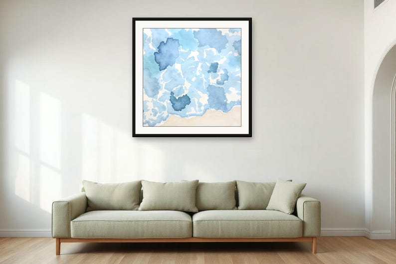 Harbour Shallows, Blue | AI-Assisted Coastal Art, Watercolour-Look, Sea-Glass Blue, Tidewash (Digital Download) image 4