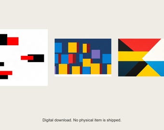 Primary Blocks Gallery Wall Set | AI-Assisted Abstract Art (Digital Download)