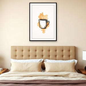Koffiekopje, opstijgende stoom | AI-ondersteunde cafékunst, inkt- en aquareltechniek, caféleven (digitale download) afbeelding 2