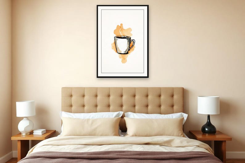 Koffiekopje, opstijgende stoom | AI-ondersteunde cafékunst, inkt- en aquareltechniek, caféleven (digitale download) afbeelding 2