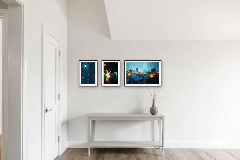 Rain on Glass Cityscape Set | AI-Assisted Night Art (Digital Download) image 3