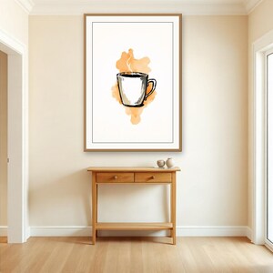 Koffiekopje, opstijgende stoom | AI-ondersteunde cafékunst, inkt- en aquareltechniek, caféleven (digitale download) afbeelding 3