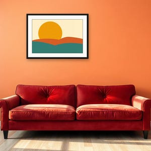 Teal Retro Wall Art, Mustard Sun Hills Print | Printable Digital Download | A4 A3 A2 | AI Art image 4
