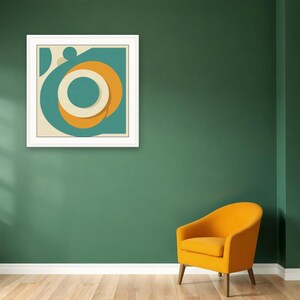 Orbit Rings, Teal | AI-Assisted Retro Abstract Art, Mid-Century Sun (Digital Download) image 2