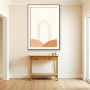 Einzelner Bogen im Sand | KI-gestützte abstrakte Kunst, neutrale Boho-Form, neutrale Bögen (Digitaler Download) Bild 2