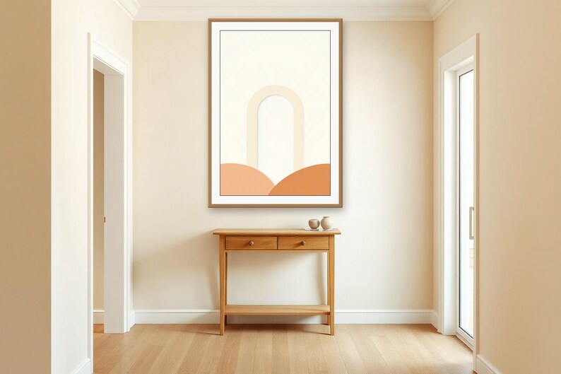 Einzelner Bogen im Sand | KI-gestützte abstrakte Kunst, neutrale Boho-Form, neutrale Bögen (Digitaler Download) Bild 2