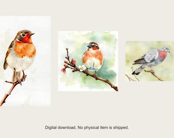 Birdsong Gallery Wall Set | AI-Assisted Watercolour-Look Birds (Digital Download)