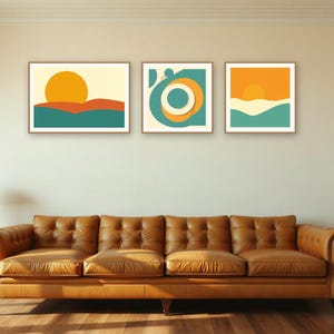 Mid-Century Sun Gallery Wall Set | AI-Assisted Abstract Art, Set of 3 Digital Prints | Digital Download Wall Art Print A4 A3 A2 image 4