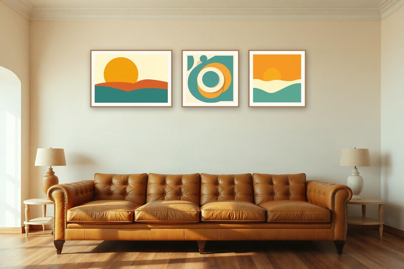 Mid-Century Sun Gallery Wall Set | AI-Assisted Abstract Art, Set of 3 Digital Prints | Digital Download Wall Art Print A4 A3 A2 image 4