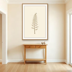 Cream Botanical Wall Art, Single Fern Frond Print | Printable Digital Download | A4 A3 A2 | AI Art image 2