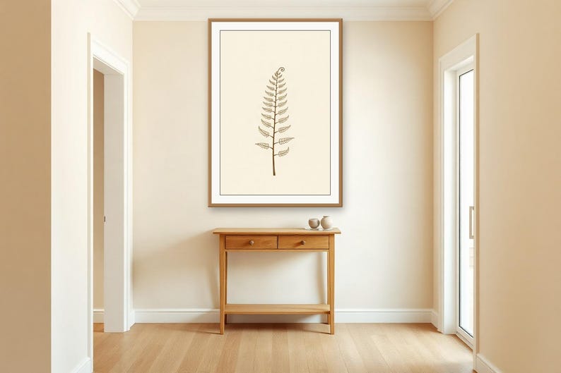 Cream Botanical Wall Art, Single Fern Frond Print | Printable Digital Download | A4 A3 A2 | AI Art image 2