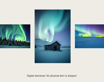Northern Lights Gallery Wall Set of 3 | AI-Assisted Aurora Art (Digital Download)