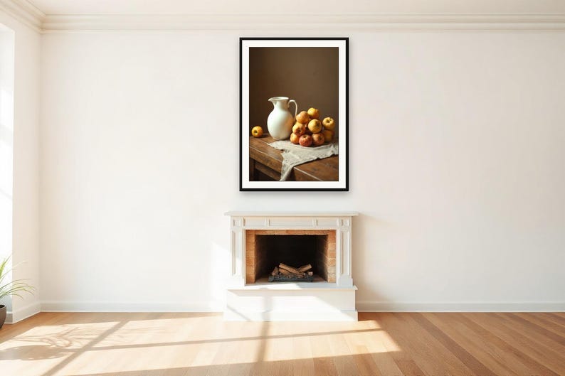 Bodegones artísticos con ayuda de IA, jarra vintage y manzanas, láminas para despensa (descarga digital) imagen 2