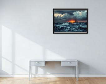 Storm Sunset, Closing Light | AI-Assisted Seascape Art | Unframed or Framed Print | A4 A3 A2