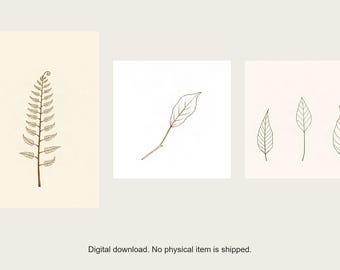 Line and Leaf Botanical Print Set | AI-Assisted Fern, Ivy, Pressed Leaves (Digital Download)