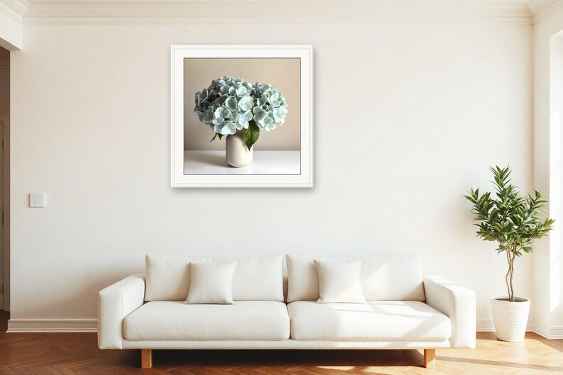 Sage Green Floral Wall Art, Hydrangea Round Vase Print | Printable Digital Download | A4 A3 A2 | AI Art image 4