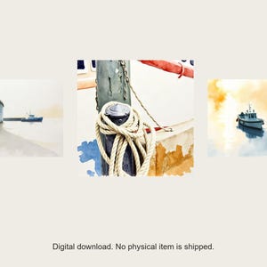 Harbour Light Gallery Wall Set | AI-Assisted Harbour Art, Set of 3 Digital Prints | Digital Download Wall Art Print A4 A3 A2 image 1