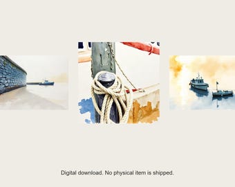 Harbour Light Gallery Wall Set of 3 | AI-Assisted Harbour Art (Digital Download)