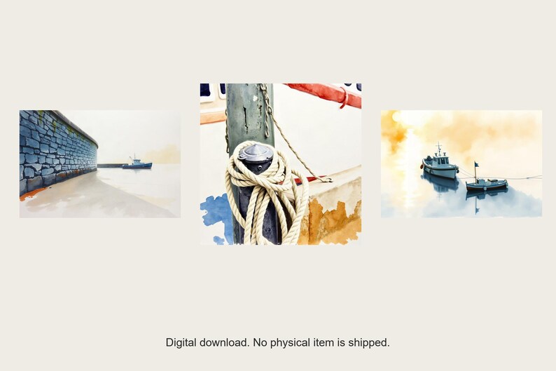 Harbour Light Gallery Wall Set | AI-Assisted Harbour Art, Set of 3 Digital Prints | Digital Download Wall Art Print A4 A3 A2 image 1